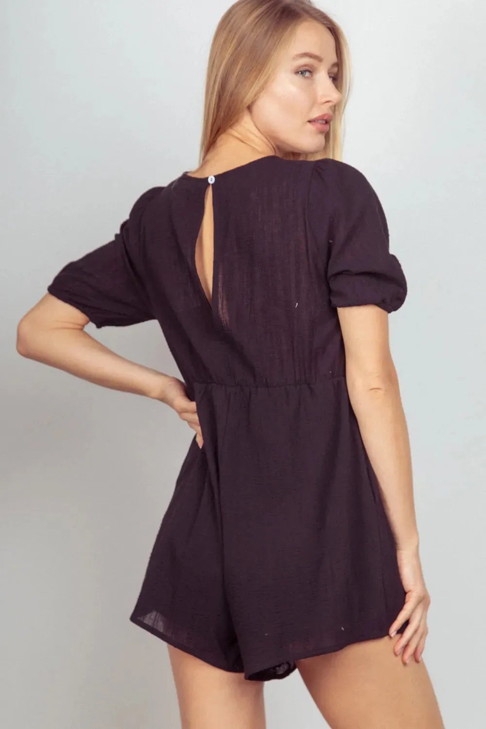 VERY J Lace Detail Puff Sleeve Romper with Pockets sold by Gigi Laurent product image thumbnail 2