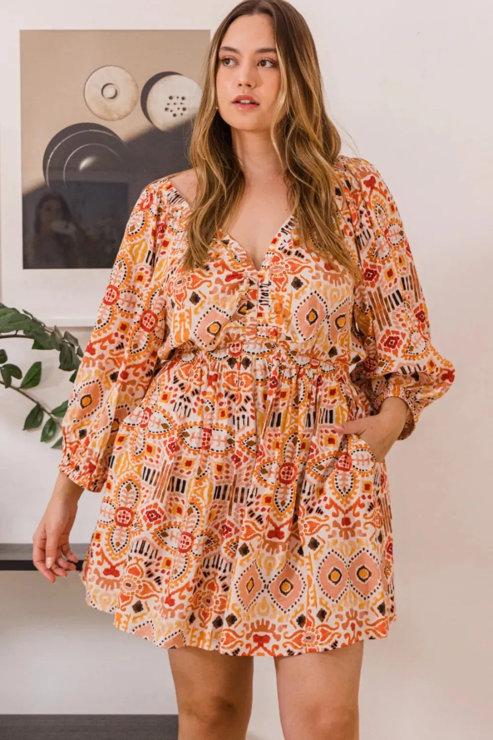 ODDI Full Size Printed Ruff Sleeve Romper with Pockets sold by Gigi Laurent product image thumbnail 3