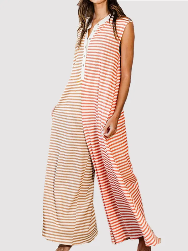 Striped Round Neck Sleeveless Jumpsuit sold by Gigi Laurent