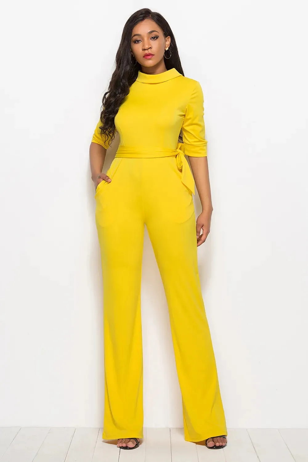 Mock Neck Tie-Waist Half Sleeve Jumpsuit sold by Gigi Laurent product image thumbnail 3