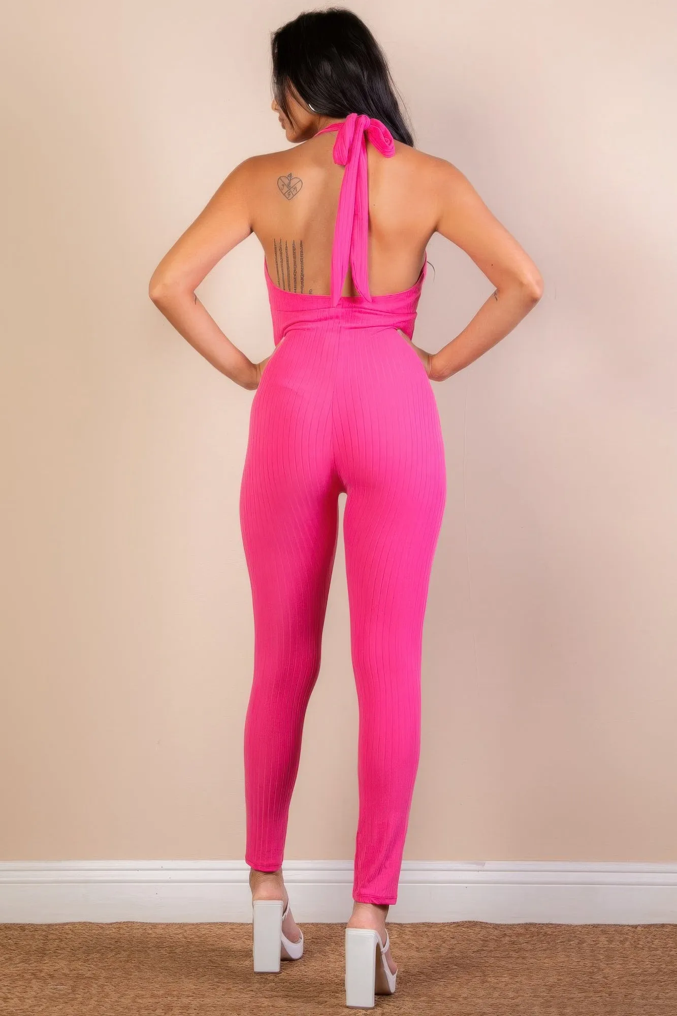 Halter V Neck Ribbed Bodycon Jumpsuit sold by Gigi Laurent product image thumbnail 5