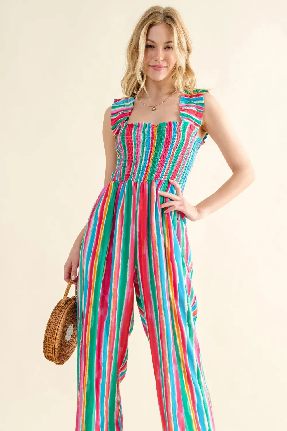 And The Why Full Size Striped Smocked Sleeveless Jumpsuit sold by Gigi Laurent product image thumbnail 4