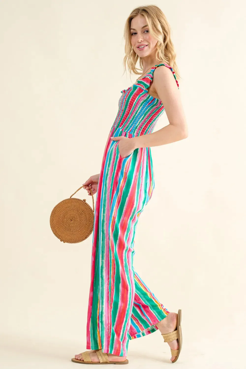 And The Why Full Size Striped Smocked Sleeveless Jumpsuit sold by Gigi Laurent product image thumbnail 3