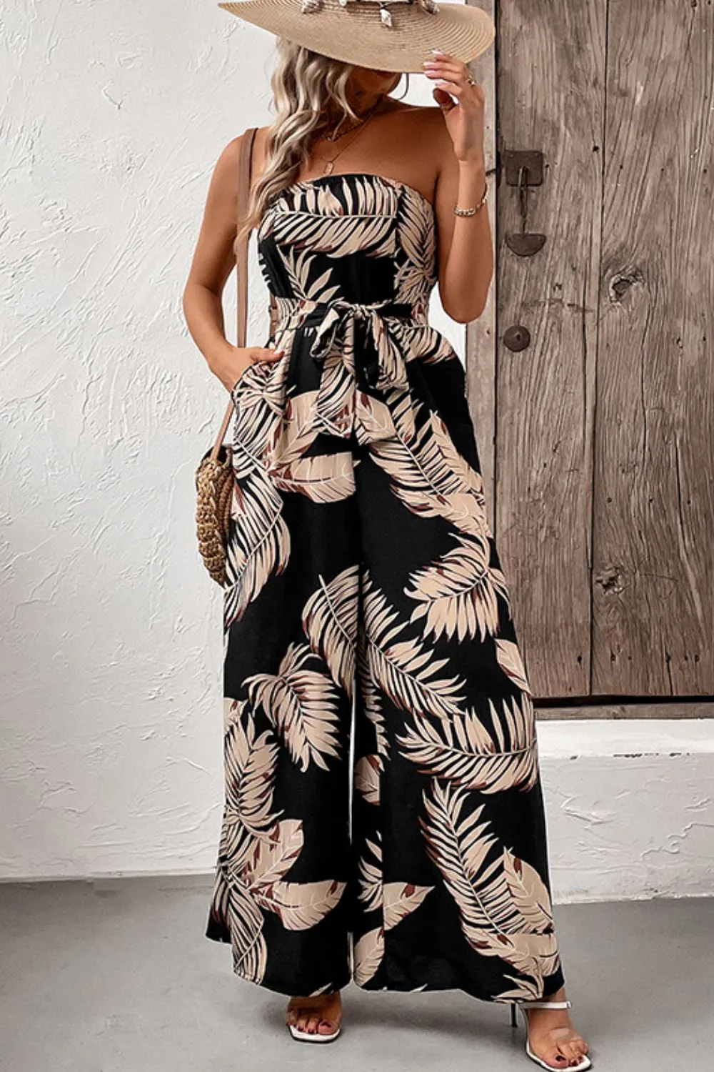 Perfee Printed Strapless Wide Leg Jumpsuit with Pockets sold by Gigi Laurent product image thumbnail 3