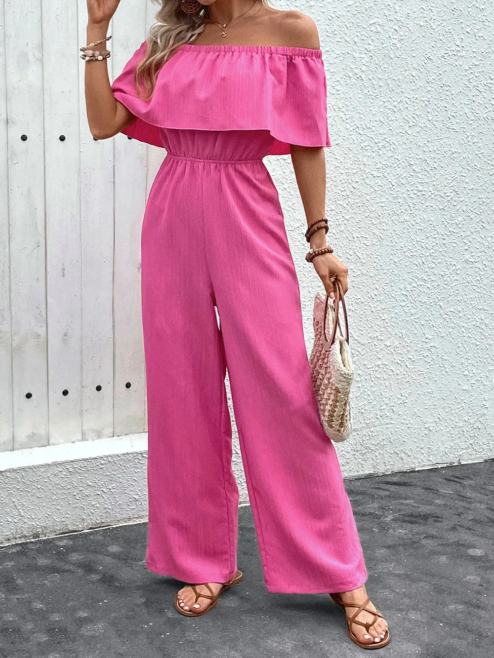 Perfee Off-Shoulder Wide Leg Jumpsuit sold by Gigi Laurent