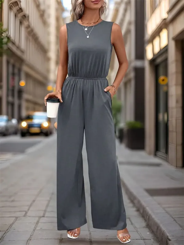 Perfee Round Neck Wide Leg Jumpsuit sold by Gigi Laurent