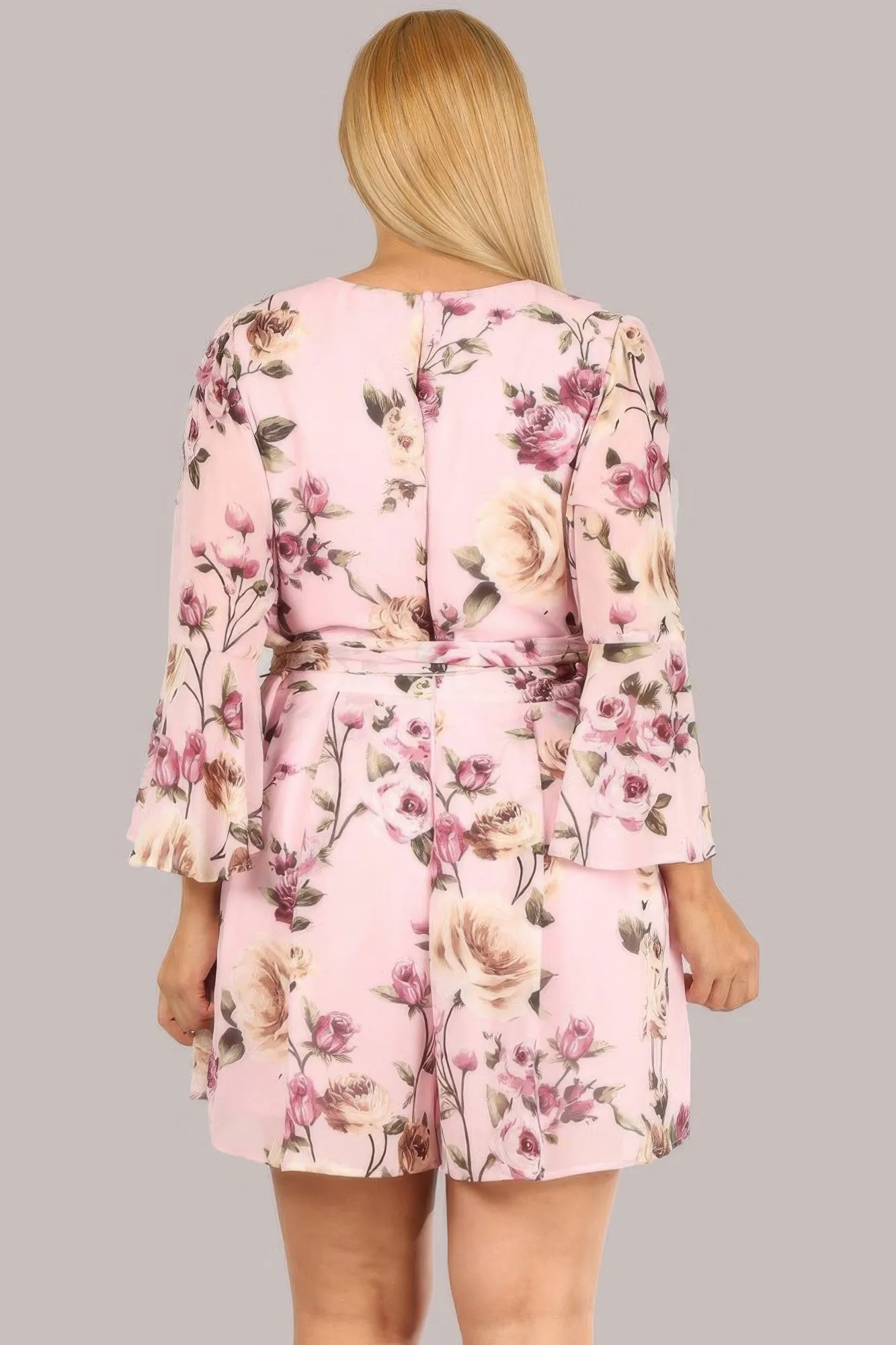 Floral Chiffon 3 4 Sleeve Tie Waist Romper sold by Gigi Laurent product image thumbnail 5