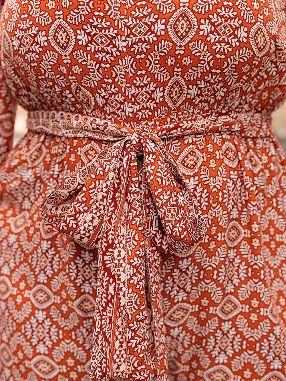 Plus Size Printed V-Neck Tie Front Balloon Sleeve Jumpsuit sold by Gigi Laurent product image thumbnail 4