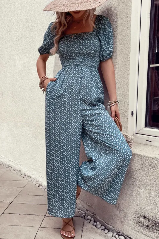 Perfee Printed Square Neck Jumpsuit with Pockets sold by Gigi Laurent