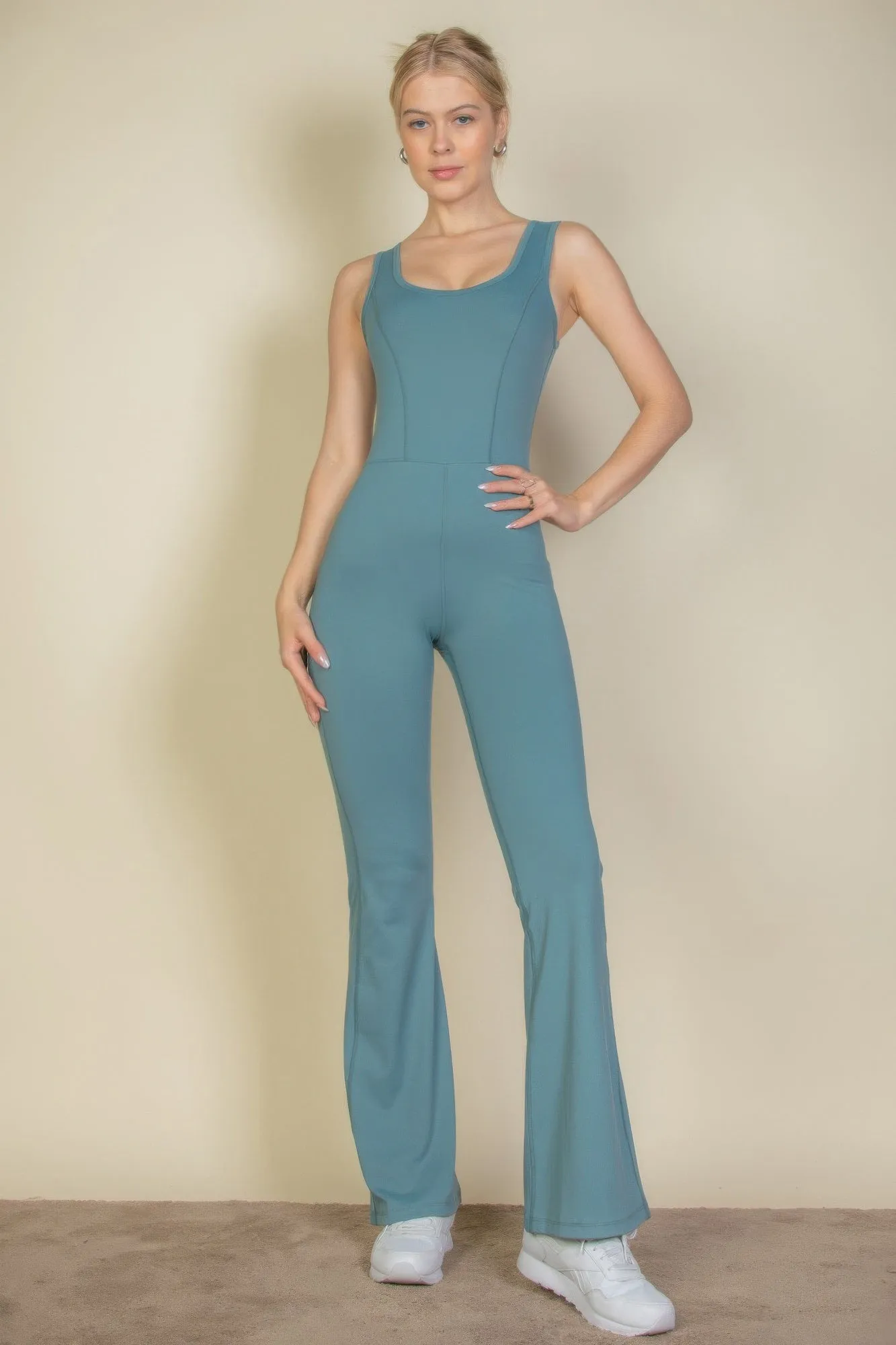 Solid Flare Leg Sports Jumpsuit sold by Gigi Laurent product image thumbnail 2