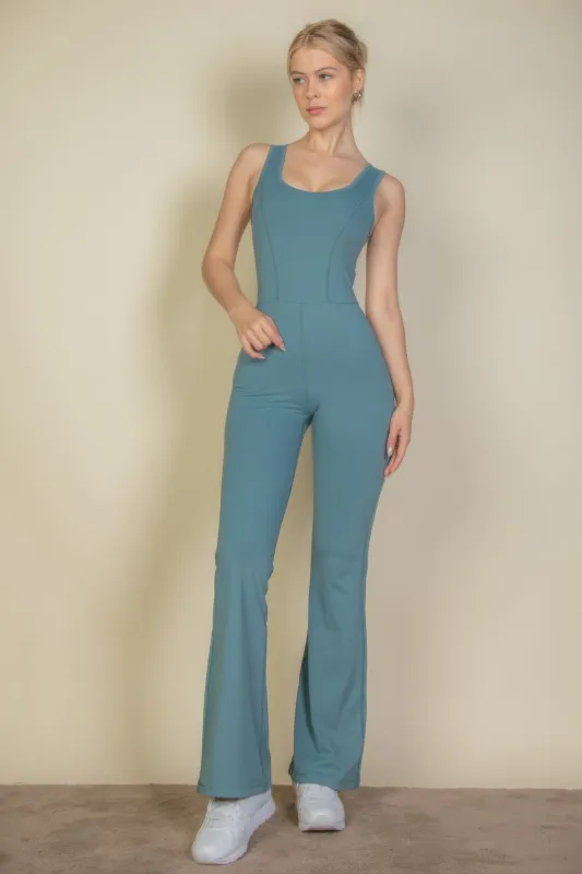 Solid Flare Leg Sports Jumpsuit sold by Gigi Laurent