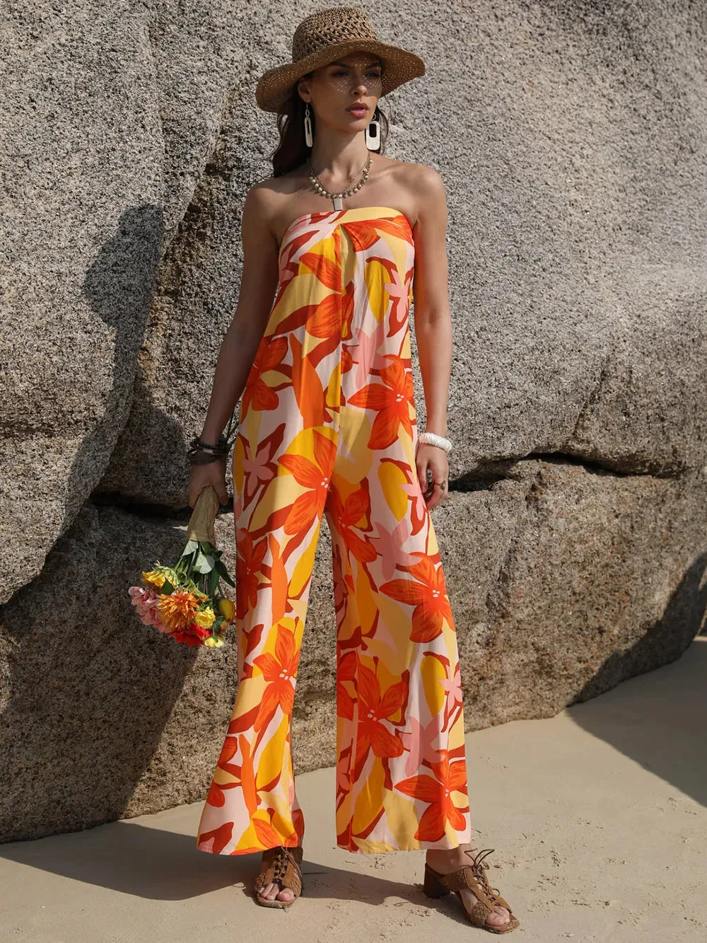 Tied Printed Tube Wide Leg Jumpsuit sold by Gigi Laurent product image thumbnail 4