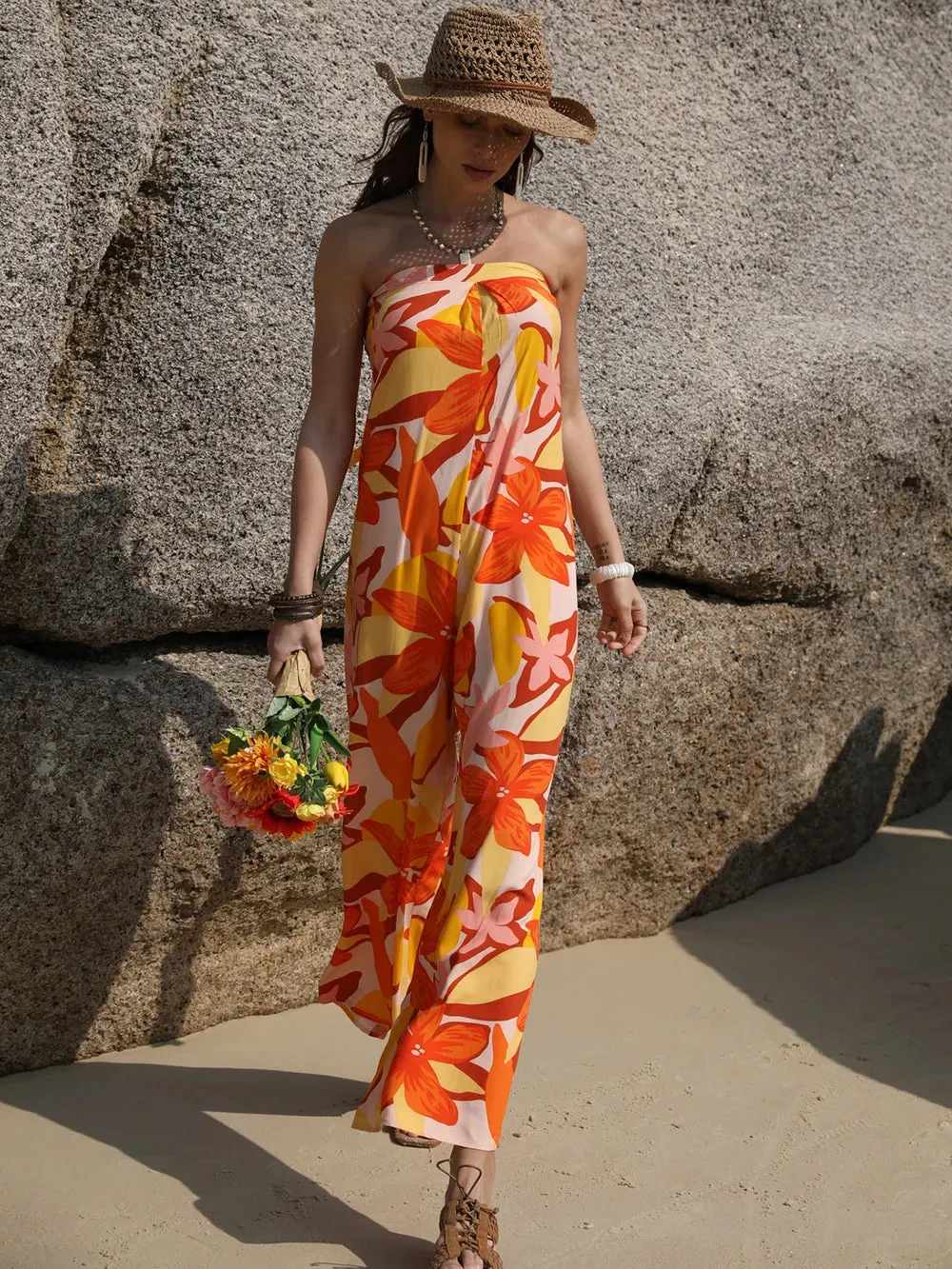 Tied Printed Tube Wide Leg Jumpsuit sold by Gigi Laurent product image thumbnail 5
