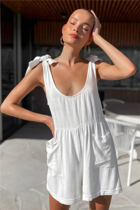 Full Size Scoop Neck Tie Shoulder Romper sold by Gigi Laurent