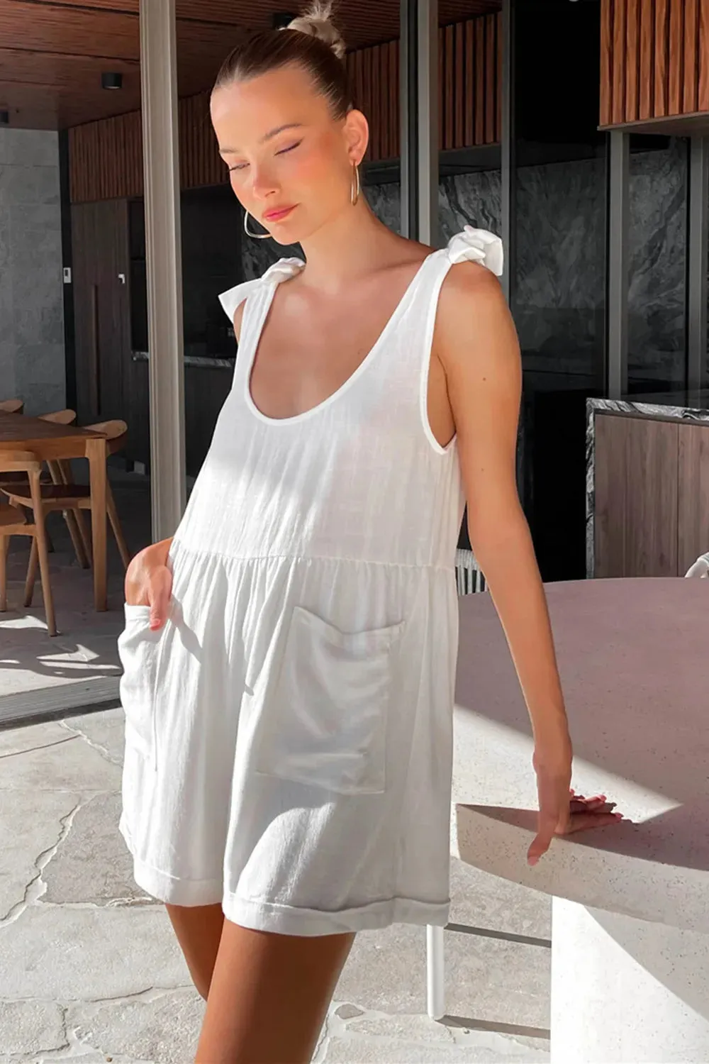 Full Size Scoop Neck Tie Shoulder Romper sold by Gigi Laurent product image thumbnail 3