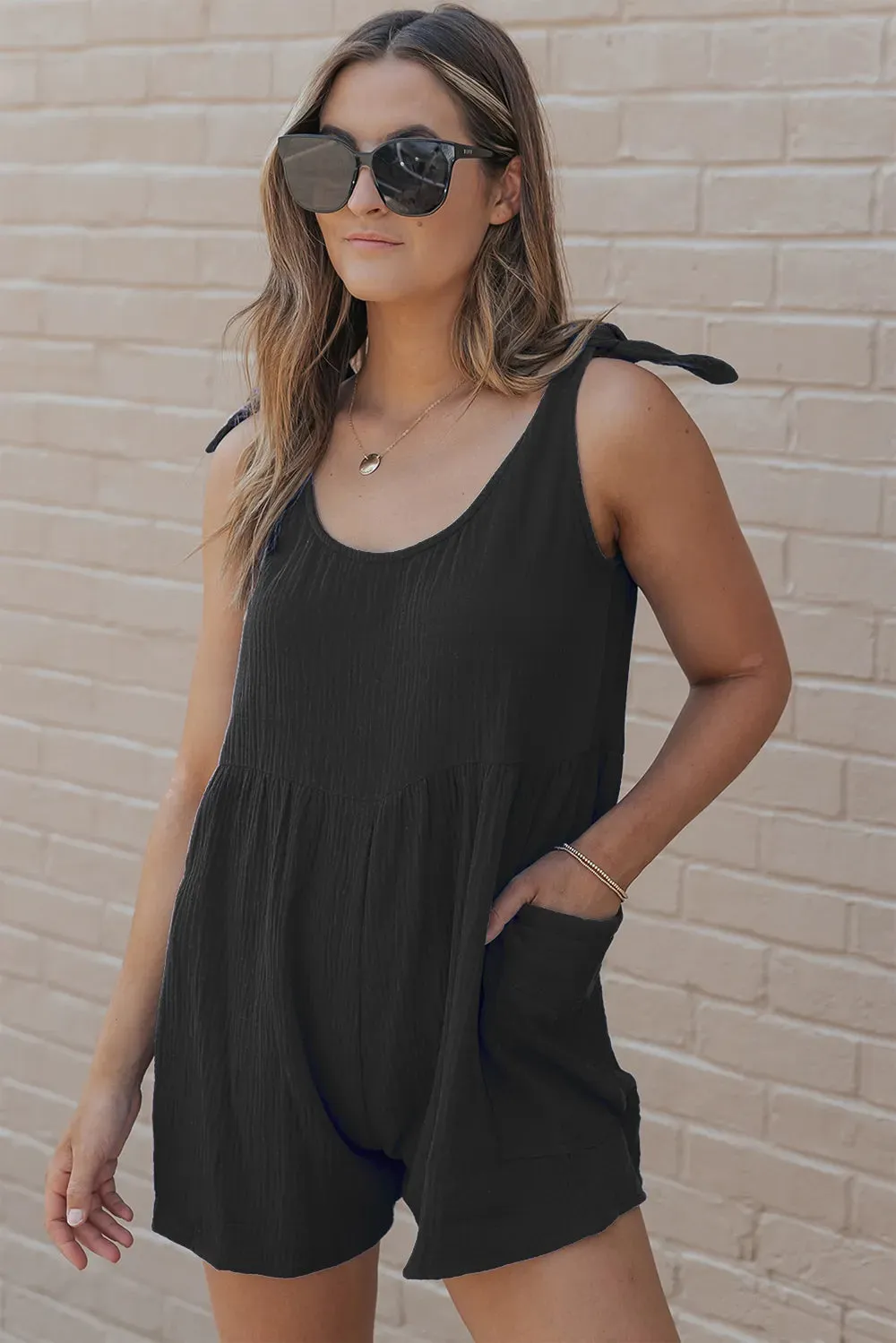 Scoop Neck Tie Shoulder Romper sold by Gigi Laurent product image thumbnail 2