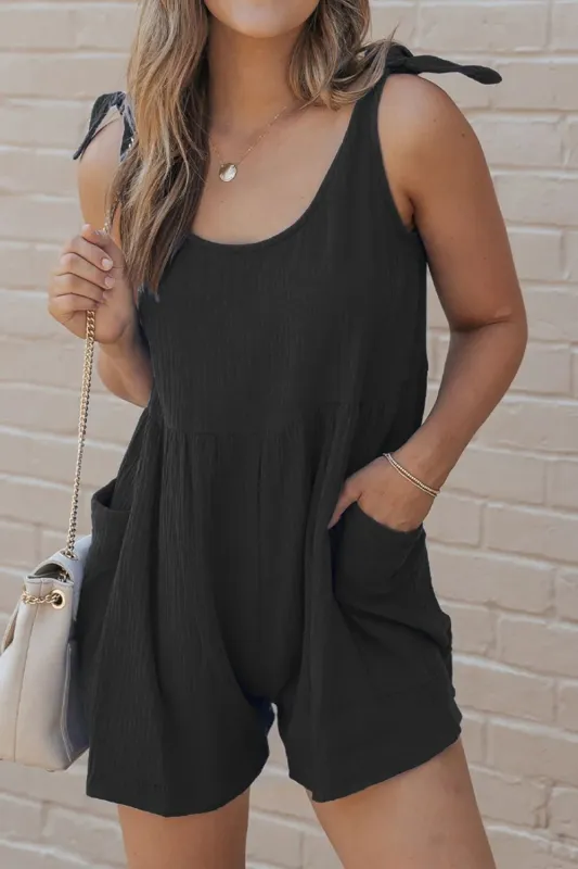 Scoop Neck Tie Shoulder Romper sold by Gigi Laurent
