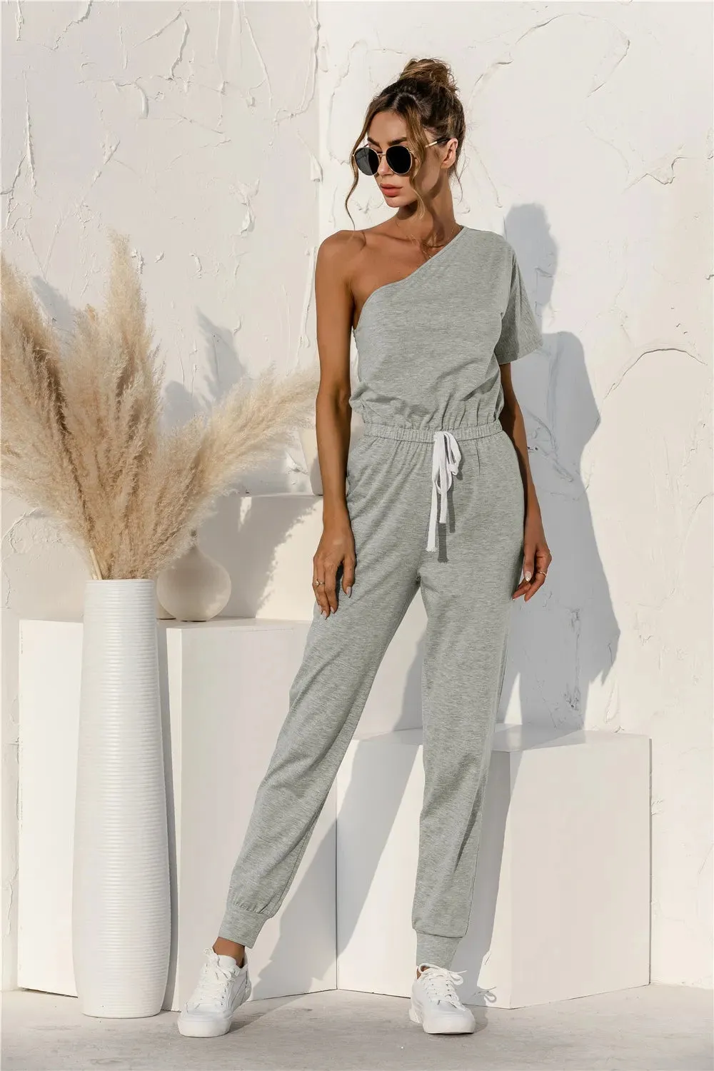 Single Shoulder Short Sleeve Jumpsuit sold by Gigi Laurent product image thumbnail 4