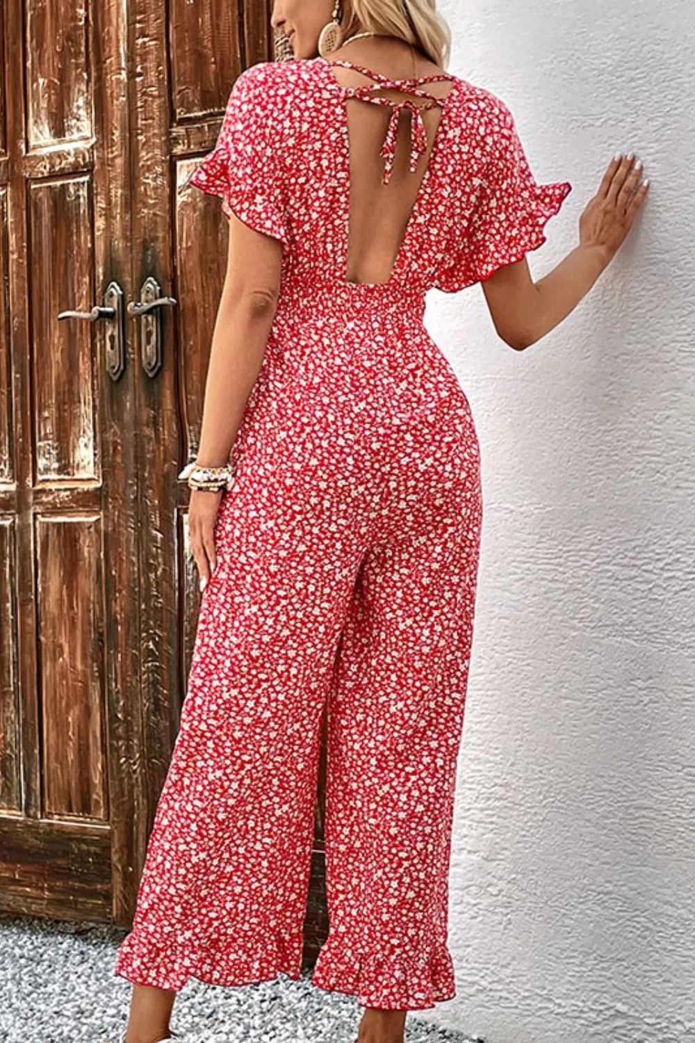 Perfee Printed Tie Back Ruffled Jumpsuit sold by Gigi Laurent product image thumbnail 2