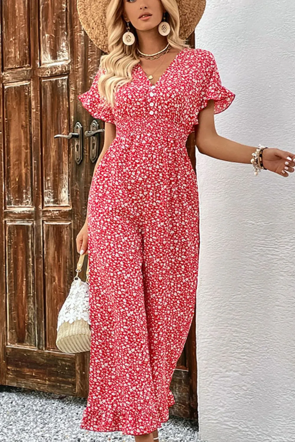 Perfee Printed Tie Back Ruffled Jumpsuit sold by Gigi Laurent product image thumbnail 3