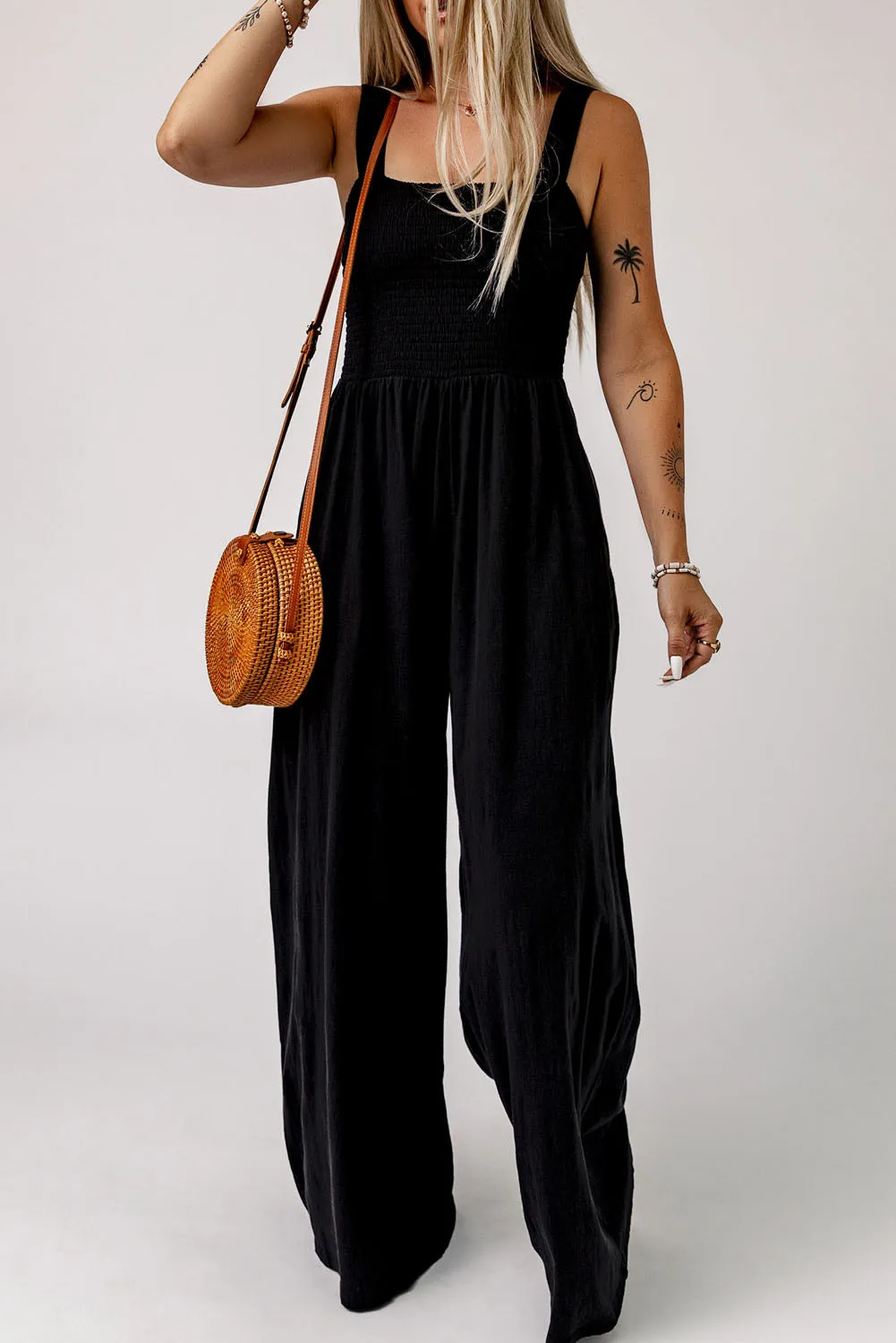 Smocked Square Neck Wide Leg Jumpsuit with Pockets sold by Gigi Laurent product image thumbnail 2