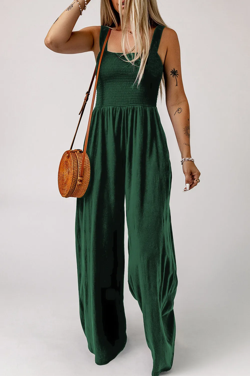 Smocked Square Neck Wide Leg Jumpsuit with Pockets sold by Gigi Laurent product image thumbnail 5