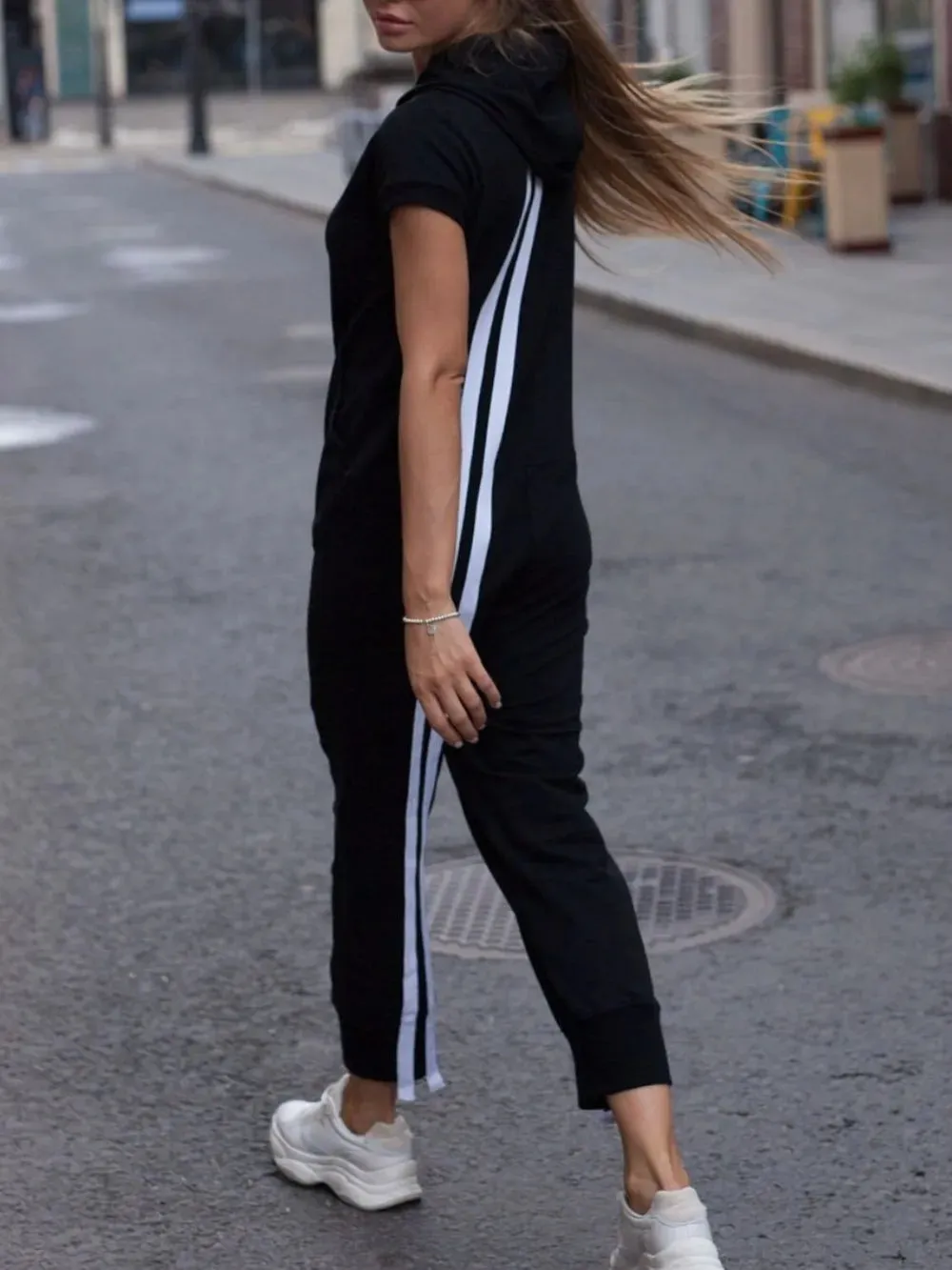 Striped Short Sleeve Hooded Jumpsuit sold by Gigi Laurent product image thumbnail 2