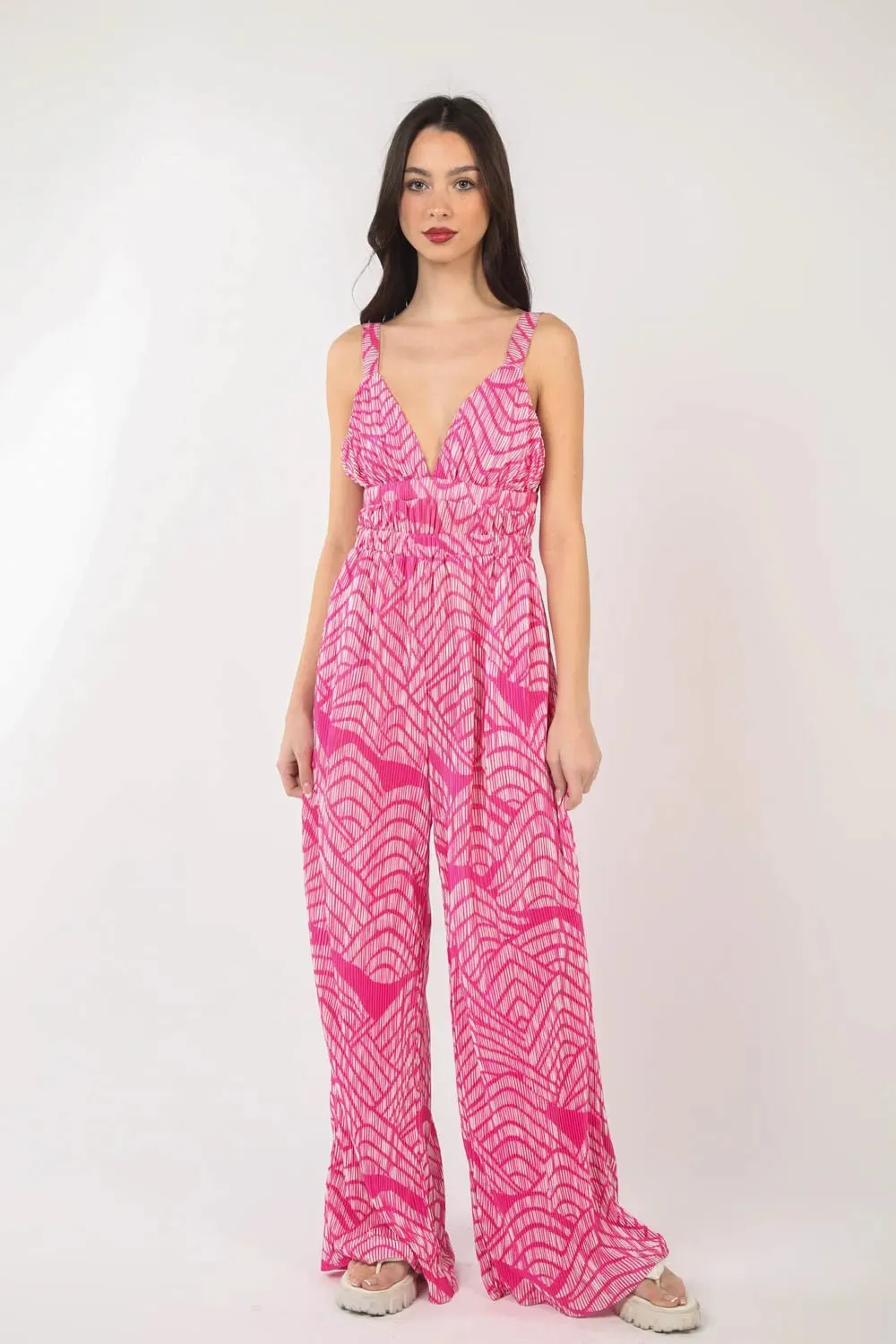 VERY J Printed Pleated Sleeveless Wide Leg Jumpsuit sold by Gigi Laurent product image thumbnail 4