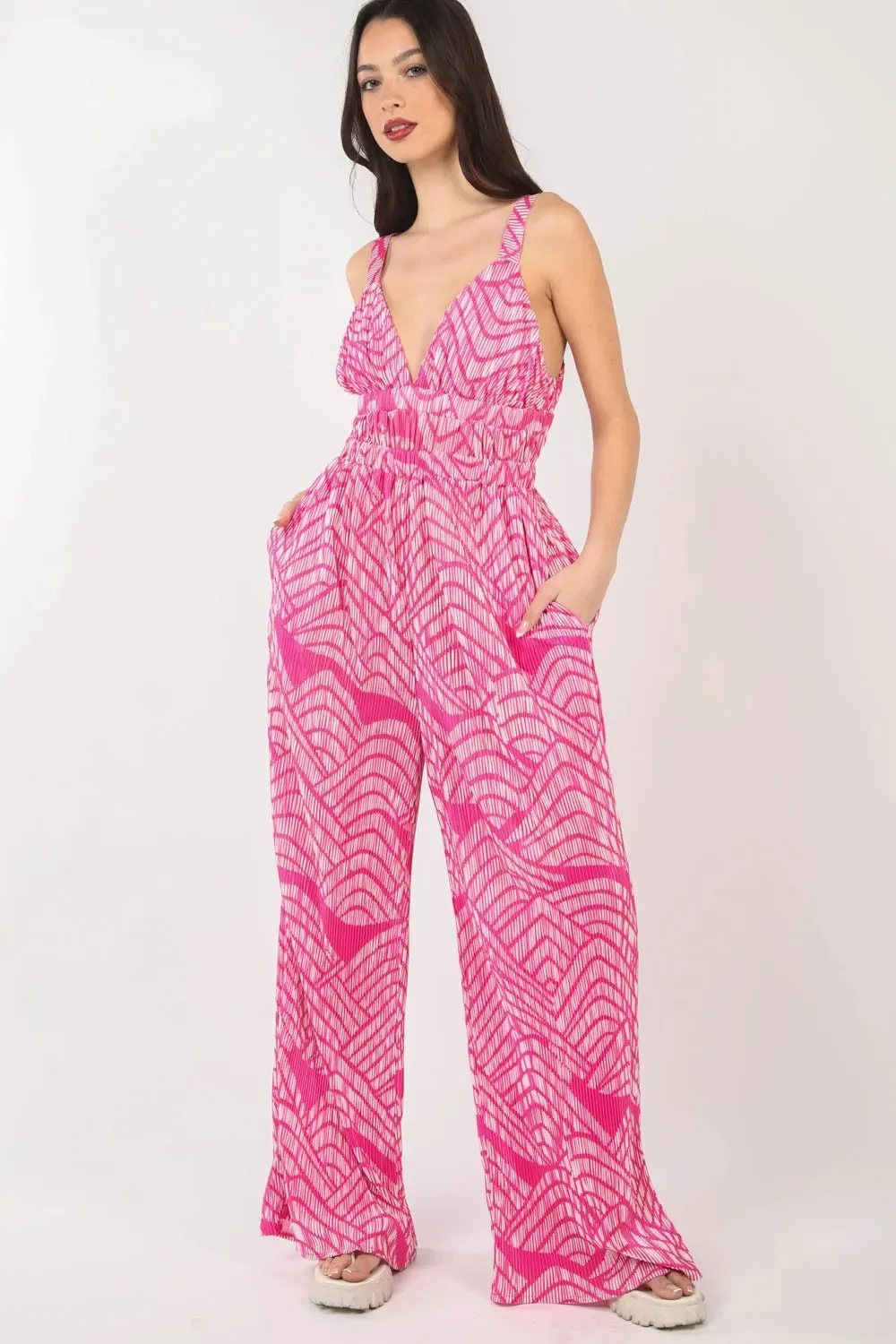 VERY J Printed Pleated Sleeveless Wide Leg Jumpsuit sold by Gigi Laurent product image thumbnail 5