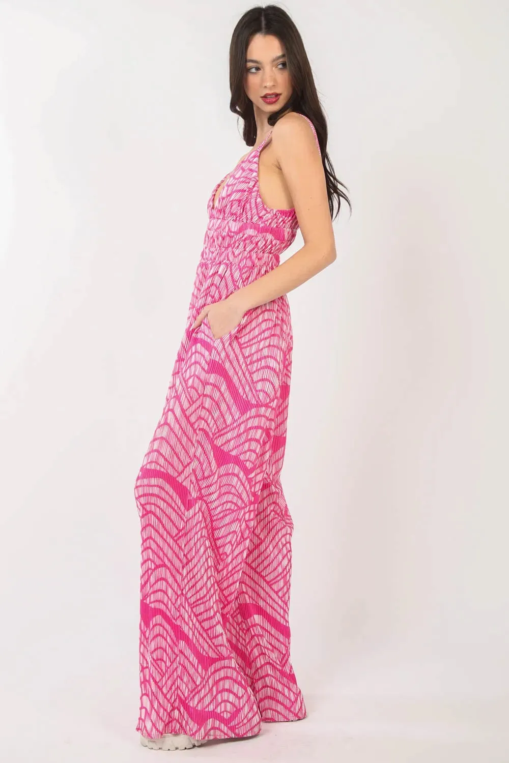VERY J Printed Pleated Sleeveless Wide Leg Jumpsuit sold by Gigi Laurent product image thumbnail 3