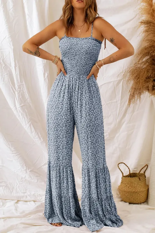 Smocked Printed Wide Strap Jumpsuit sold by Gigi Laurent