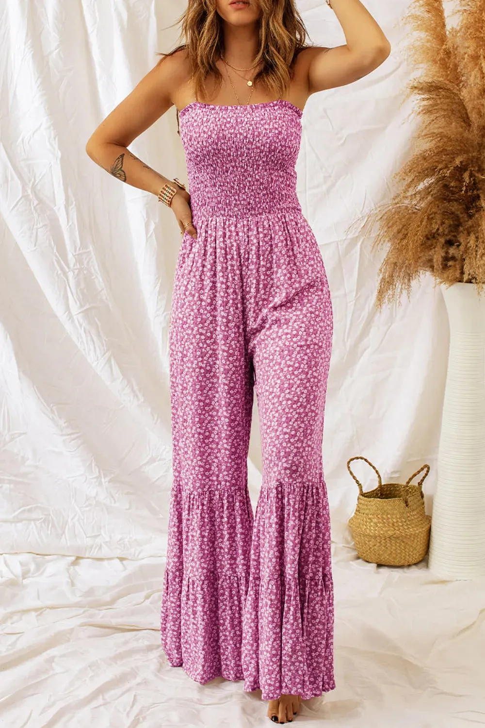 Smocked Printed Wide Strap Jumpsuit sold by Gigi Laurent product image thumbnail 4