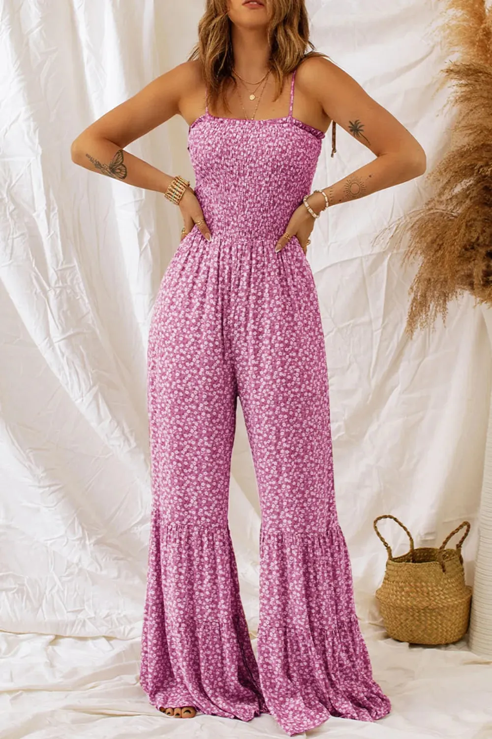 Smocked Printed Wide Strap Jumpsuit sold by Gigi Laurent product image thumbnail 5