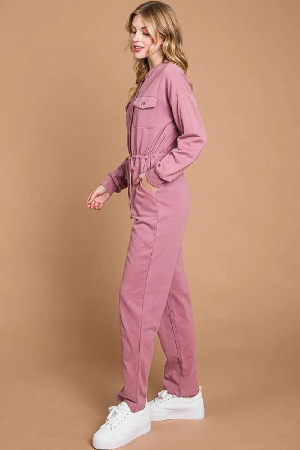 Culture Code Full Size Button Up Drawstring Waist Straight Jumpsuit sold by Gigi Laurent product image thumbnail 3