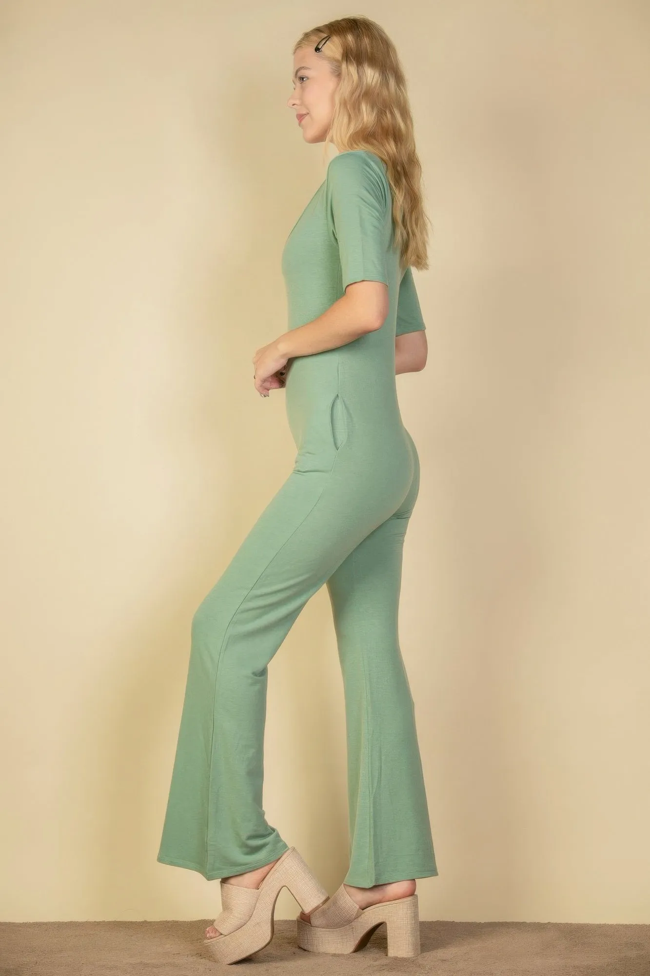 French Terry Short Sleeve Flare Jumpsuit sold by Gigi Laurent product image thumbnail 3