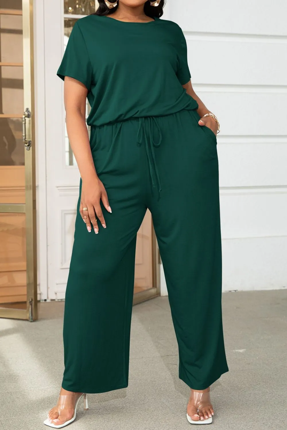 Plus Size Drawstring Waist Short Sleeve Jumpsuit sold by Gigi Laurent product image thumbnail 3