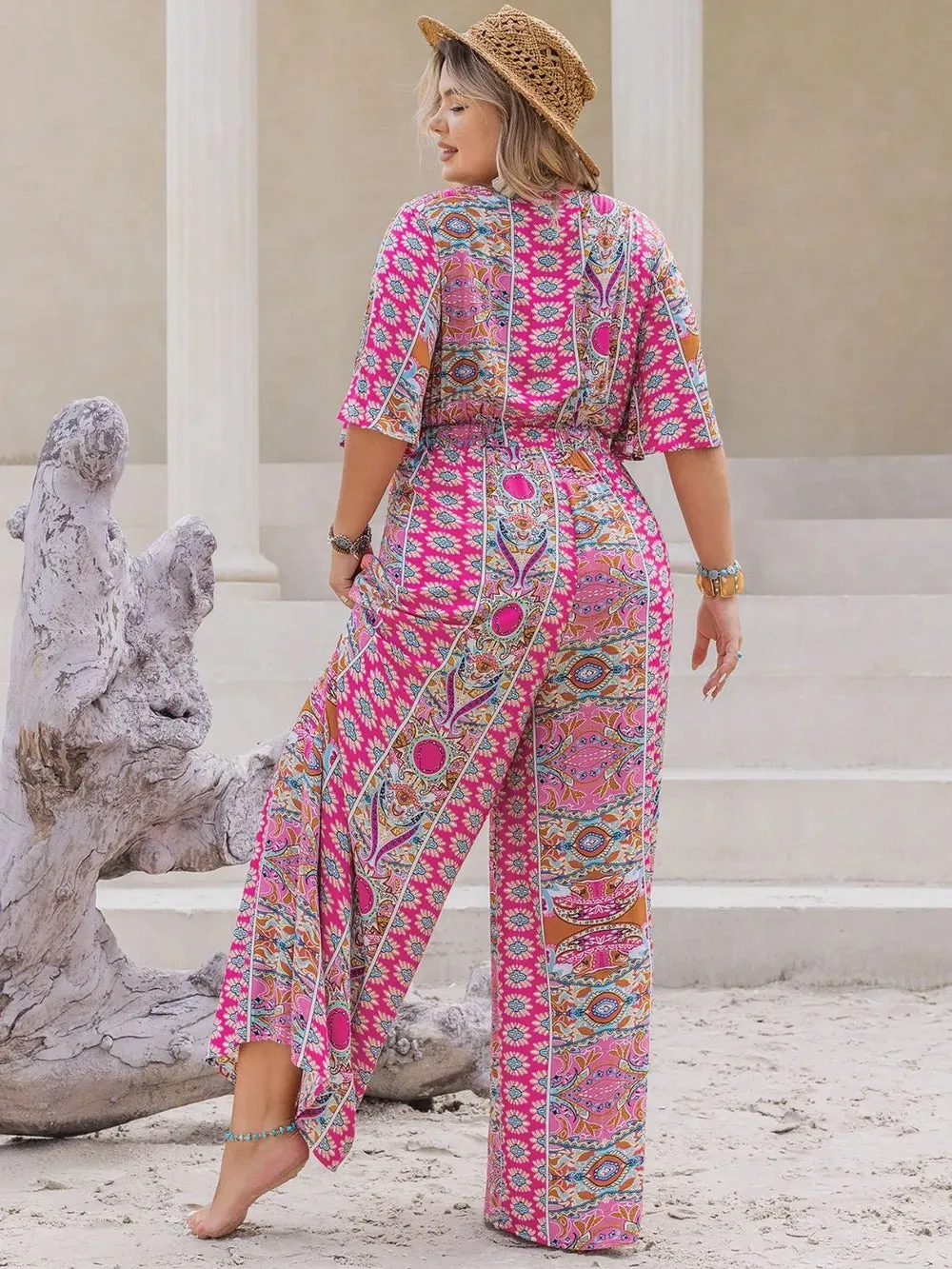 Plus Size Printed Half Sleeve Wide Leg Jumpsuit sold by Gigi Laurent product image thumbnail 2