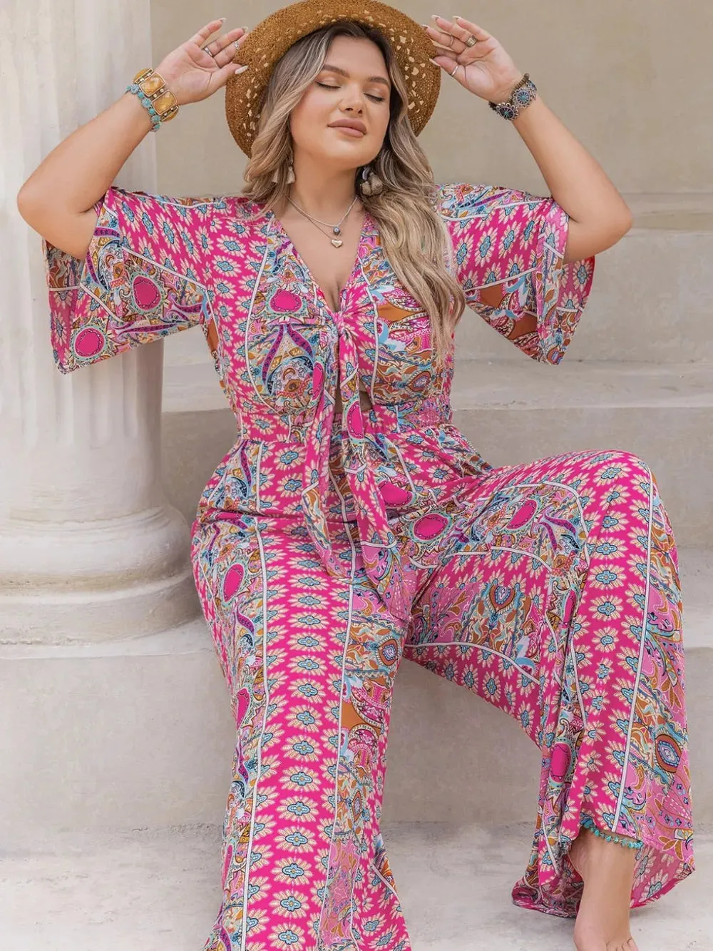 Plus Size Printed Half Sleeve Wide Leg Jumpsuit sold by Gigi Laurent product image thumbnail 4