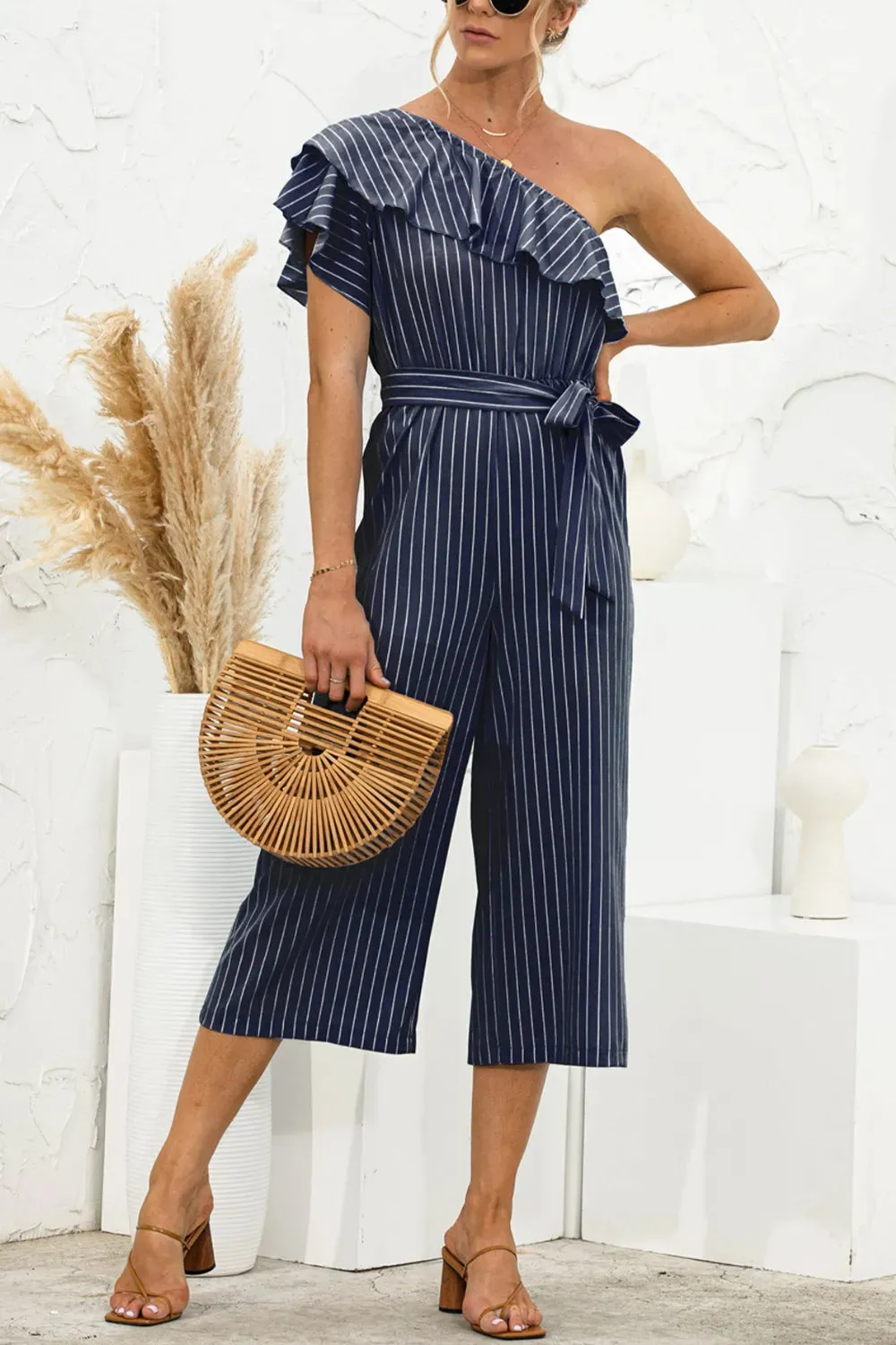 Ruffled Single Shoulder Tie Waist Jumpsuit sold by Gigi Laurent product image thumbnail 3