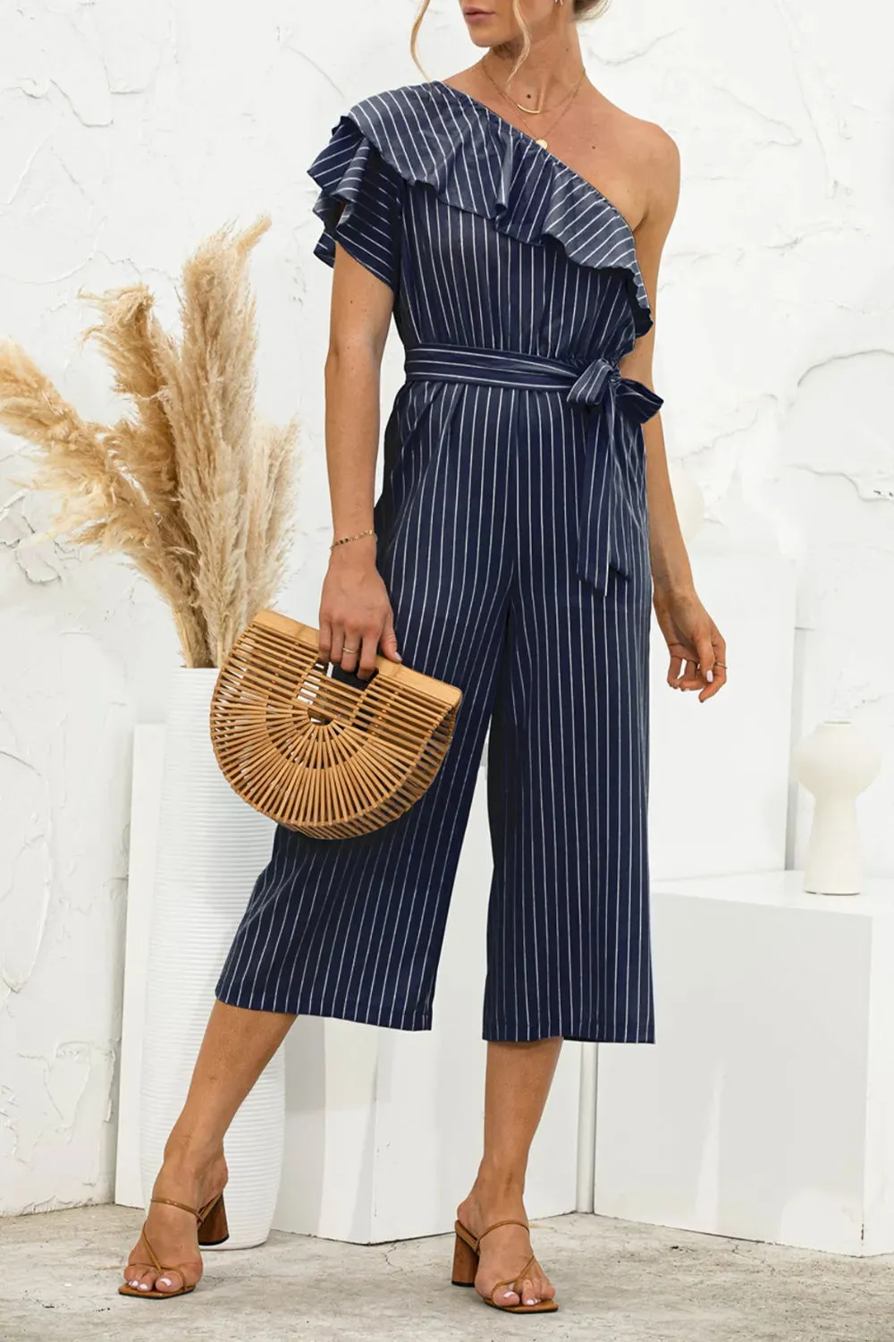 Ruffled Single Shoulder Tie Waist Jumpsuit sold by Gigi Laurent product image thumbnail 4