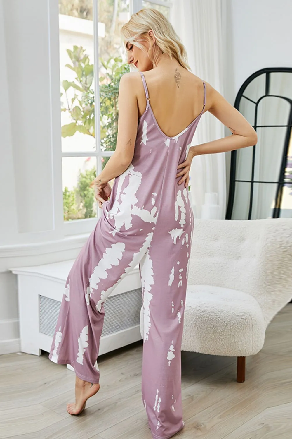 Shiny Tie-Dye Spaghetti Strap Jumpsuit with Pockets sold by Gigi Laurent product image thumbnail 2