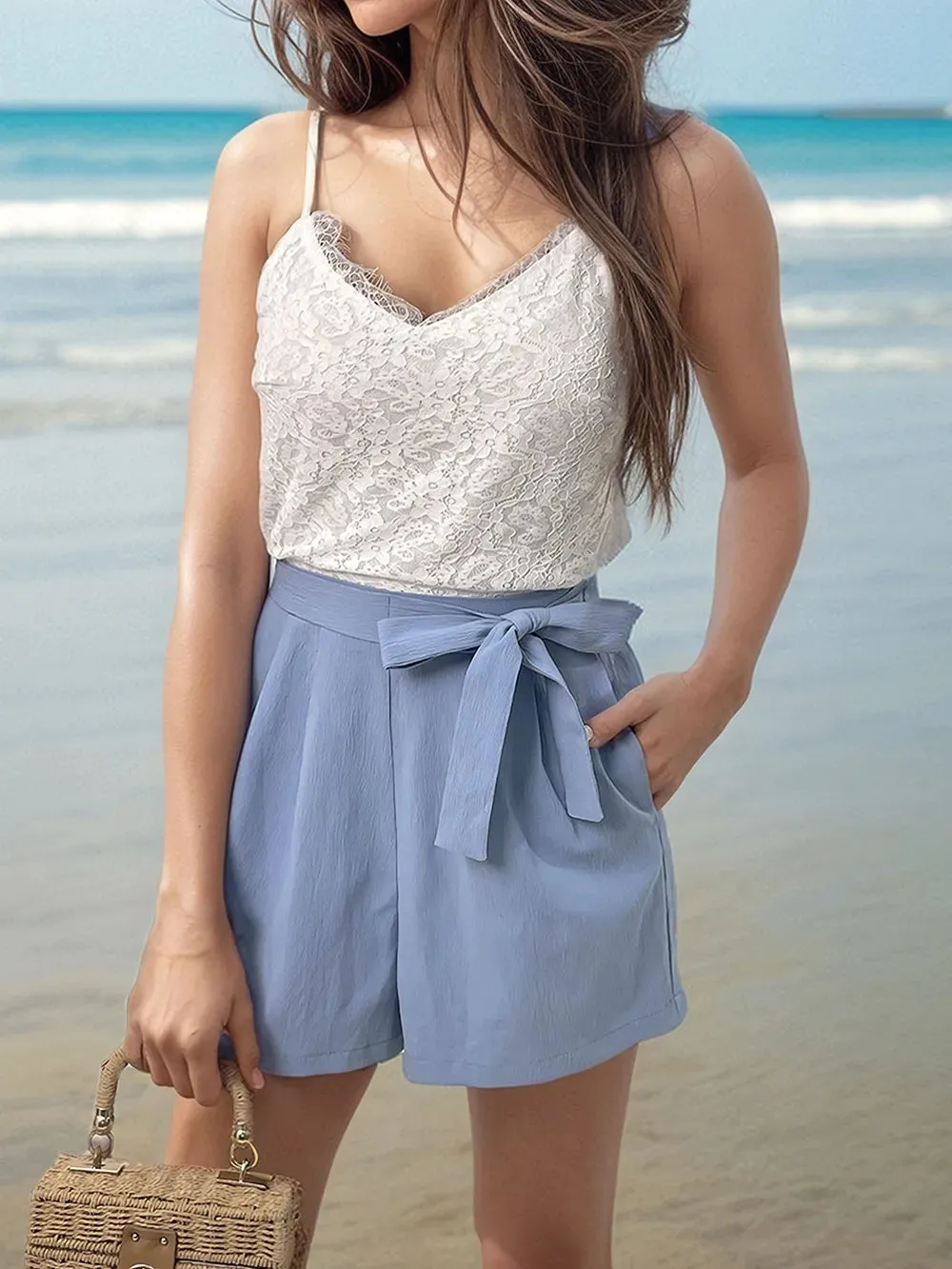 Perfee Lace V-Neck Spaghetti Strap Romper sold by Gigi Laurent product image thumbnail 3