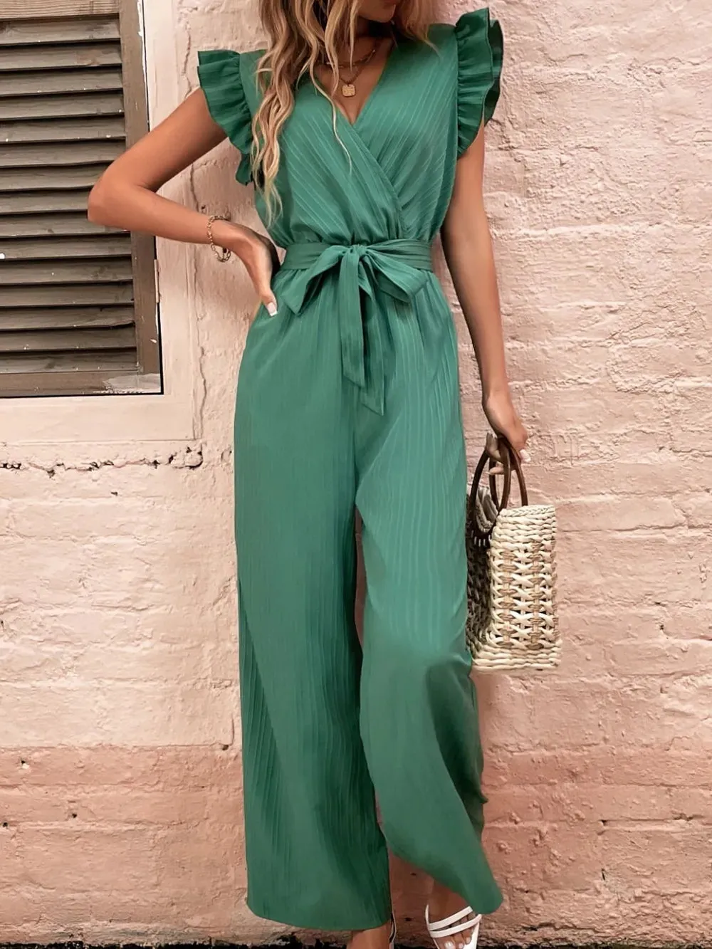 Ruffled Surplice Cap Sleeve Jumpsuit sold by Gigi Laurent product image thumbnail 3