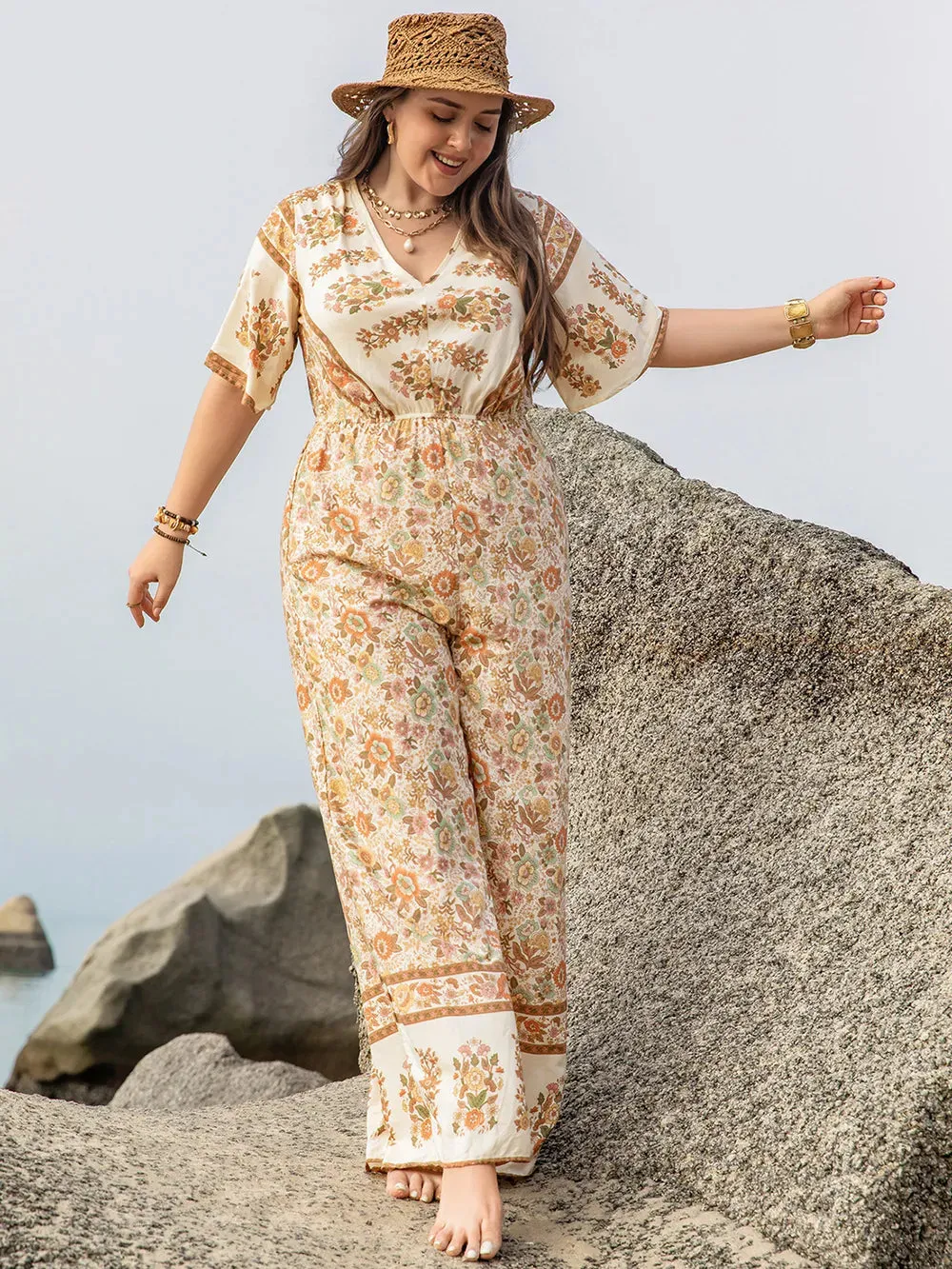 Plus Size V-Neck Flutter Sleeve Wide Leg Jumpsuit sold by Gigi Laurent product image thumbnail 3