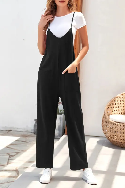 Pocketed Spaghetti Strap Wide Leg Jumpsuit sold by Gigi Laurent