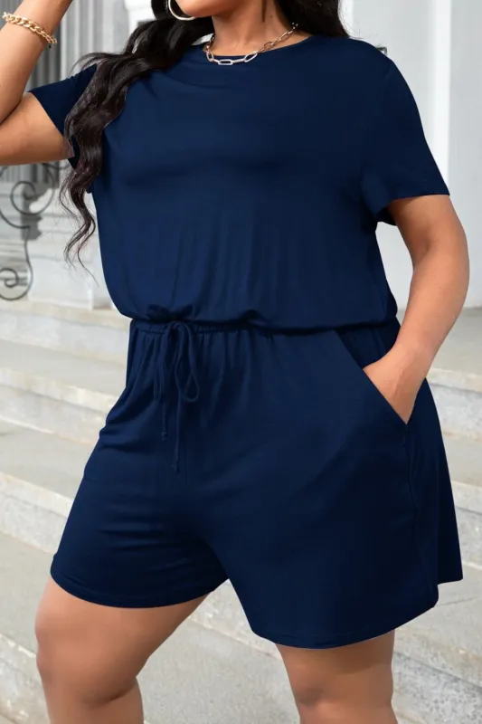 Plus Size Drawstring Waist Romper with Pockets sold by Gigi Laurent