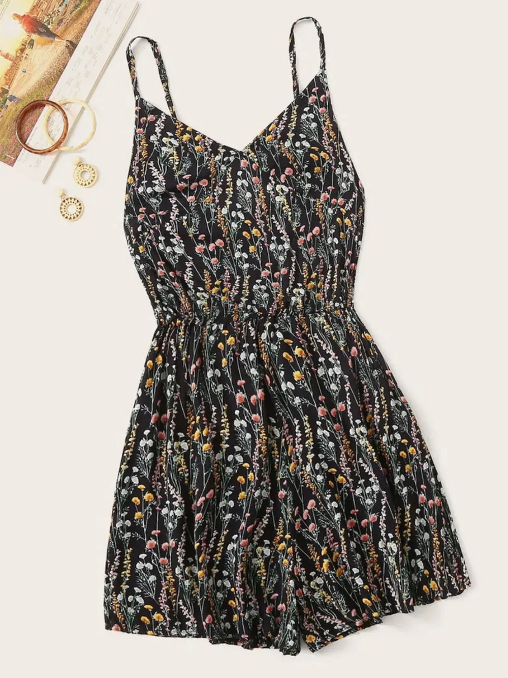 Printed V-Neck Spaghetti Strap Romper sold by Gigi Laurent