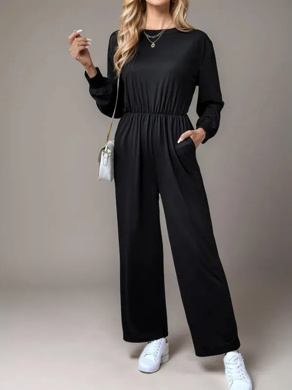 Tied Round Neck Wide Leg Jumpsuit sold by Gigi Laurent