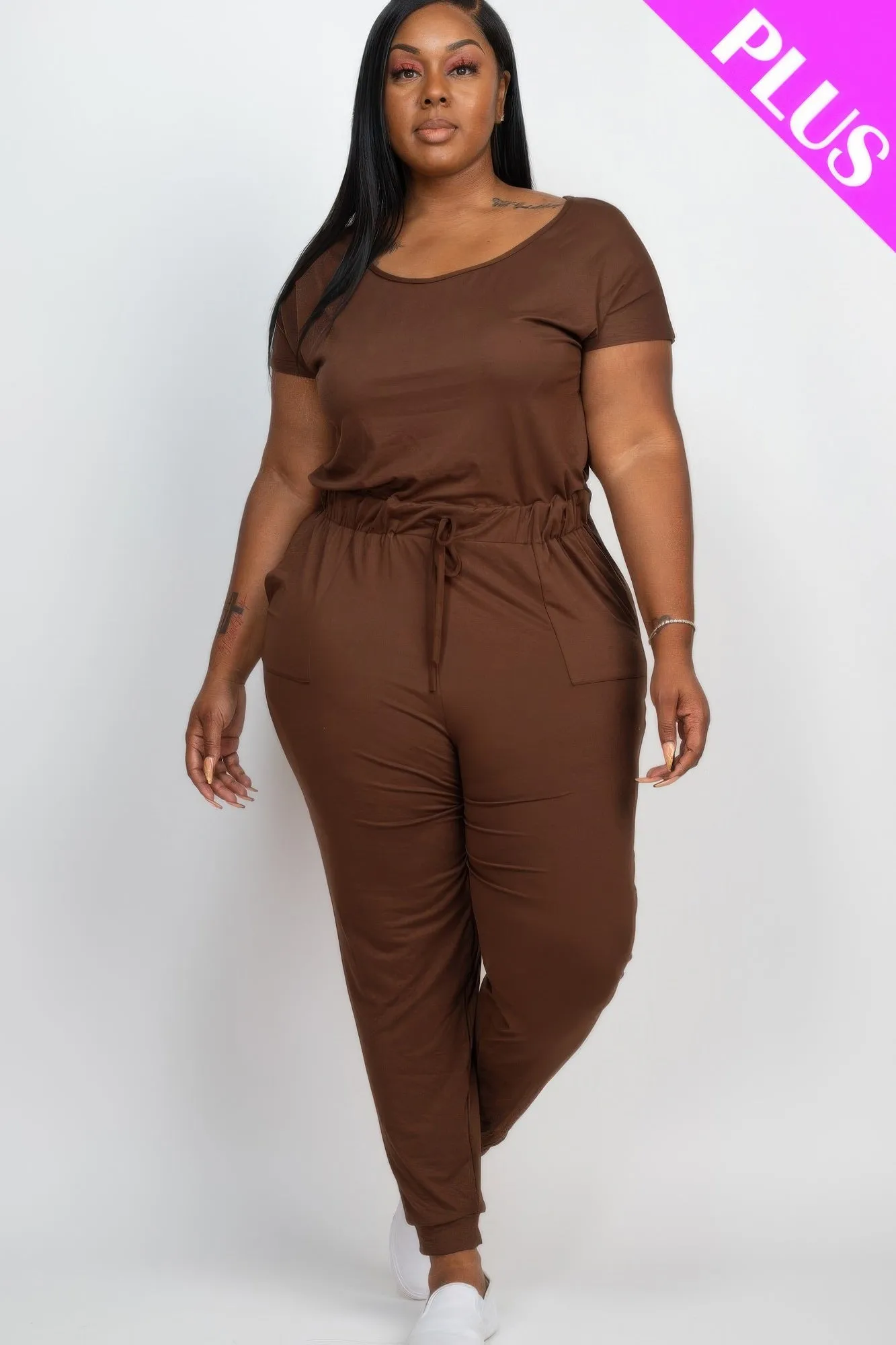 Plus Size Solid Drawstring Short Sleeve Jumpsuit sold by Gigi Laurent product image thumbnail 5