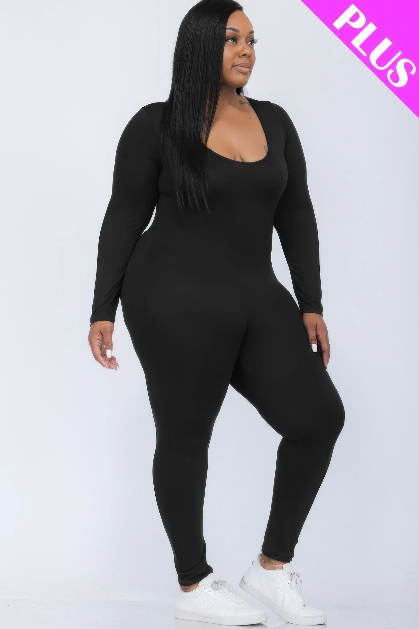 Plus Size Scoop Neck Long Sleeve Bodycon Jumpsuit sold by Gigi Laurent product image thumbnail 3